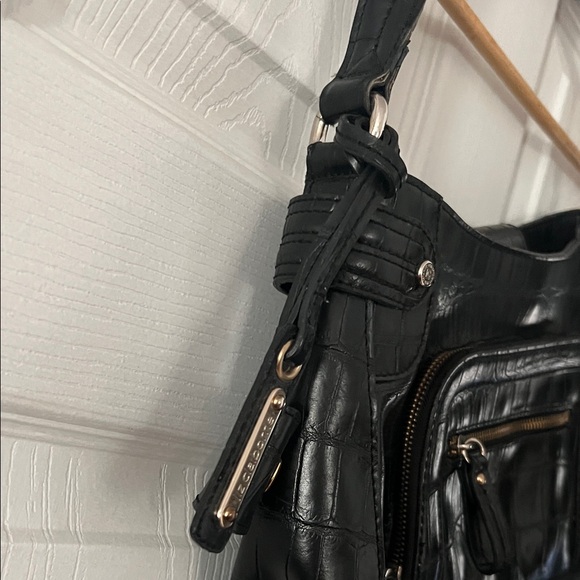 Y2K Liz Claiborne Black Crocodile-Embossed Shoulder Bag - Picture 3 of 6